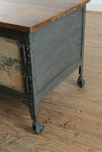 Load image into Gallery viewer, Industrial Media Console with Stamp Style Graphic Panel Doors and Metal Frame
