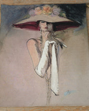 Load image into Gallery viewer, Richard Ely White Gloves Tapestry Fine Art Textile Lady With Hat 44x53
