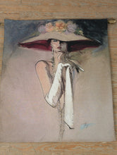 Load image into Gallery viewer, Richard Ely White Gloves Tapestry Fine Art Textile Lady With Hat 44x53
