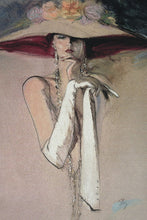 Load image into Gallery viewer, Richard Ely White Gloves Tapestry Fine Art Textile Lady With Hat 44x53
