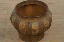 Load image into Gallery viewer, Large Decorative Planter with Woven Reed Panels and Embossed Tribal Motif
