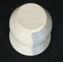 Load image into Gallery viewer, Signed Marilyn Palsha Studio Pottery Vase – NC Artist, Swirled Blue &amp; Gray Glaze
