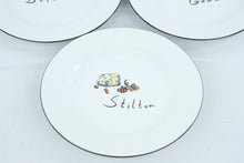 Load image into Gallery viewer, Pottery Barn Cheese Appetizer Plates Set of 3 Brie Gouda Stilton 8 Inch
