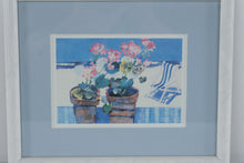 Load image into Gallery viewer, Geranium Flower Pots Coastal Watercolor Art Print Framed 11 x 9
