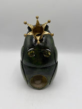Load image into Gallery viewer, Frog Prince Tealight Candle Holder Metal Green Gold Crown Whimsical Garden Decor
