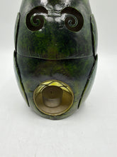 Load image into Gallery viewer, Frog Prince Tealight Candle Holder Metal Green Gold Crown Whimsical Garden Decor
