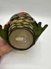 Load image into Gallery viewer, Frog Prince Tealight Candle Holder Metal Green Gold Crown Whimsical Garden Decor
