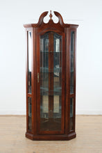Load image into Gallery viewer, Pulaski Cherry Corner Curio Cabinet with Glass Shelves and Light
