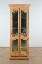 Load image into Gallery viewer, Pulaski Pickled Pine Curio Cabinet with Hand Painted Floral Detail and Mirrored Back
