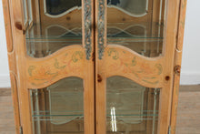 Load image into Gallery viewer, Pulaski Pickled Pine Curio Cabinet with Hand Painted Floral Detail and Mirrored Back
