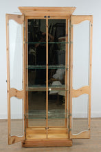 Load image into Gallery viewer, Pulaski Pickled Pine Curio Cabinet with Hand Painted Floral Detail and Mirrored Back
