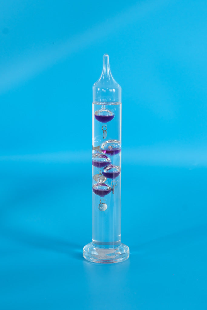 Galileo Thermometer – Small Glass Temperature Gauge with Purple Floating Bulbs