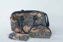 Load image into Gallery viewer, Signare William Morris Strawberry Thief Blue Tapestry Convertible Handbag Glasses Case Makeup Bag
