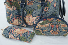 Load image into Gallery viewer, Signare William Morris Strawberry Thief Blue Tapestry Convertible Handbag Glasses Case Makeup Bag
