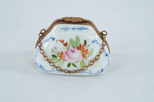 Load image into Gallery viewer, Limoges France Peint Main Porcelain Purse Trinket Box Hand Painted Roses Chain
