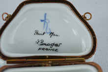 Load image into Gallery viewer, Limoges France Peint Main Porcelain Purse Trinket Box Hand Painted Roses Chain
