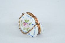 Load image into Gallery viewer, Limoges France Peint Main Porcelain Purse Trinket Box Hand Painted Roses Chain
