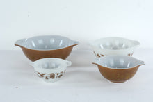 Load image into Gallery viewer, Pyrex Early American Cinderella Mixing Bowl Set 4 Piece Brown Gold 441 442 443 444

