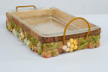 Load image into Gallery viewer, Vintage Philippine Raffia Tropical Fruit Casserole Carrier Pyrex 233 Glass Dish
