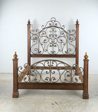 Load image into Gallery viewer, Queen Size Wood and Wrought Iron Bed Frame with Scrollwork Headboard and Footboard
