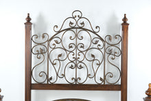 Load image into Gallery viewer, Queen Size Wood and Wrought Iron Bed Frame with Scrollwork Headboard and Footboard
