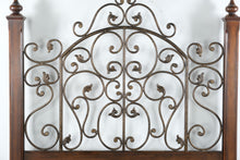 Load image into Gallery viewer, Queen Size Wood and Wrought Iron Bed Frame with Scrollwork Headboard and Footboard
