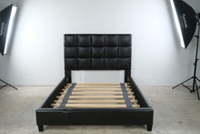 Load image into Gallery viewer, Modern Black Faux Leather Tufted Queen Platform Bed Frame
