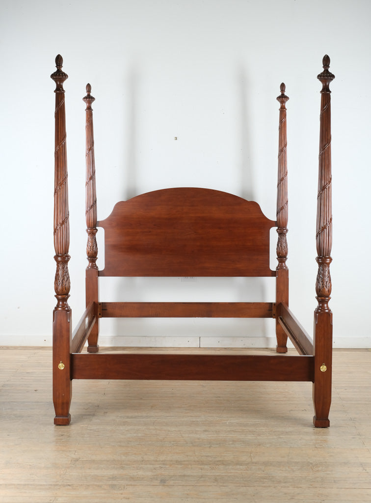Queen Size Cherry Poster Bed by Harden Furniture – Reeded & Carved Acanthus Posts