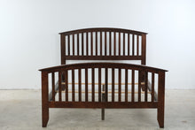 Load image into Gallery viewer, Mission Style Dark Wood Queen Bed Frame with Arched Slat Headboard and Footboard
