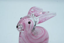 Load image into Gallery viewer, Hand-Blown Art Glass Rabbit Figurine, Pink Swirl Glass with Clear Ears
