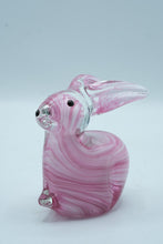 Load image into Gallery viewer, Hand-Blown Art Glass Rabbit Figurine, Pink Swirl Glass with Clear Ears
