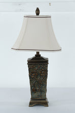 Load image into Gallery viewer, Embossed Floral Bronze Table Lamp with Cream Shade – 30&quot; Tall
