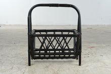 Load image into Gallery viewer, Vintage Black Rattan Bamboo Magazine Rack 18 x 12 x 21
