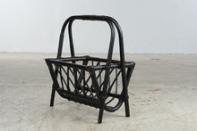Load image into Gallery viewer, Vintage Black Rattan Bamboo Magazine Rack 18 x 12 x 21
