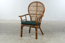 Load image into Gallery viewer, Rattan Peacock Back Armchair with Woven Cane and Green Cushion
