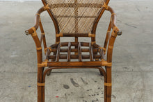 Load image into Gallery viewer, Rattan Peacock Back Armchair with Woven Cane and Green Cushion
