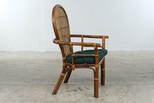 Load image into Gallery viewer, Rattan Peacock Back Armchair with Woven Cane and Green Cushion
