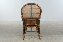 Load image into Gallery viewer, Rattan Peacock Back Armchair with Woven Cane and Green Cushion
