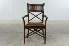 Load image into Gallery viewer, British Colonial Style Bamboo Rattan Armchair with Crocodile Embossed Seat
