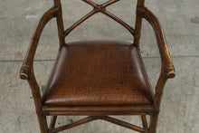 Load image into Gallery viewer, British Colonial Style Bamboo Rattan Armchair with Crocodile Embossed Seat
