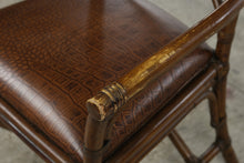 Load image into Gallery viewer, British Colonial Style Bamboo Rattan Armchair with Crocodile Embossed Seat
