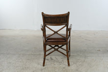 Load image into Gallery viewer, British Colonial Style Bamboo Rattan Armchair with Crocodile Embossed Seat
