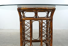 Load image into Gallery viewer, Vintage Rattan and Glass Top Dining Table with Bamboo Lattice Base
