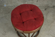 Load image into Gallery viewer, Vintage Rattan Round Ottoman Stool Red Tufted Cushion 18 Inch
