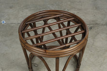 Load image into Gallery viewer, Vintage Rattan Round Ottoman Stool Red Tufted Cushion 18 Inch
