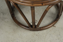 Load image into Gallery viewer, Vintage Rattan Round Ottoman Stool Red Tufted Cushion 18 Inch
