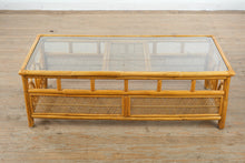 Load image into Gallery viewer, Vintage Rattan and Wicker Coffee Table with Glass Top
