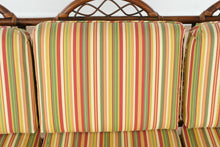 Load image into Gallery viewer, Rattan Sofa with Bright Striped Upholstery and Matching Accent Pillows
