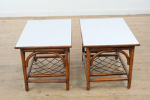 Load image into Gallery viewer, Pair of Rattan Side Tables with White Laminate Tops
