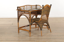 Load image into Gallery viewer, Rattan and Wicker Desk and Chair with Glass Top
